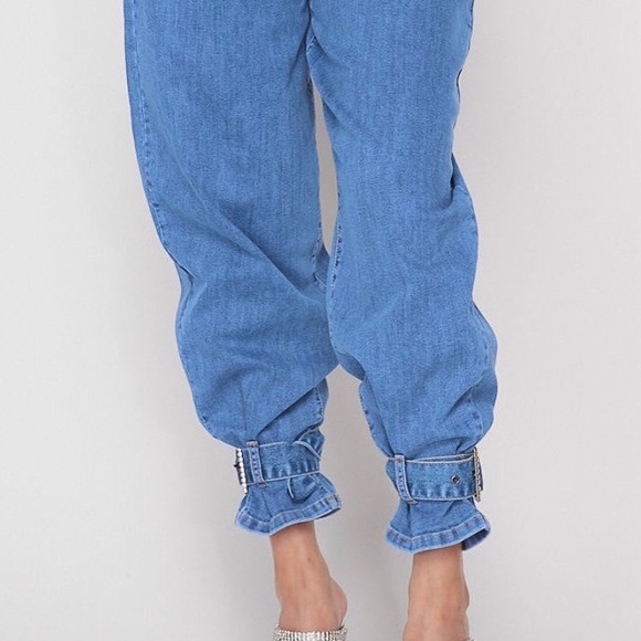 Denim Pants with Rhinestone Ankle Belt - Picture 2 of 5